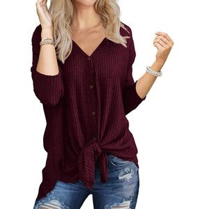 Knit Tunic Long Sleeve Button Down Tie Knot